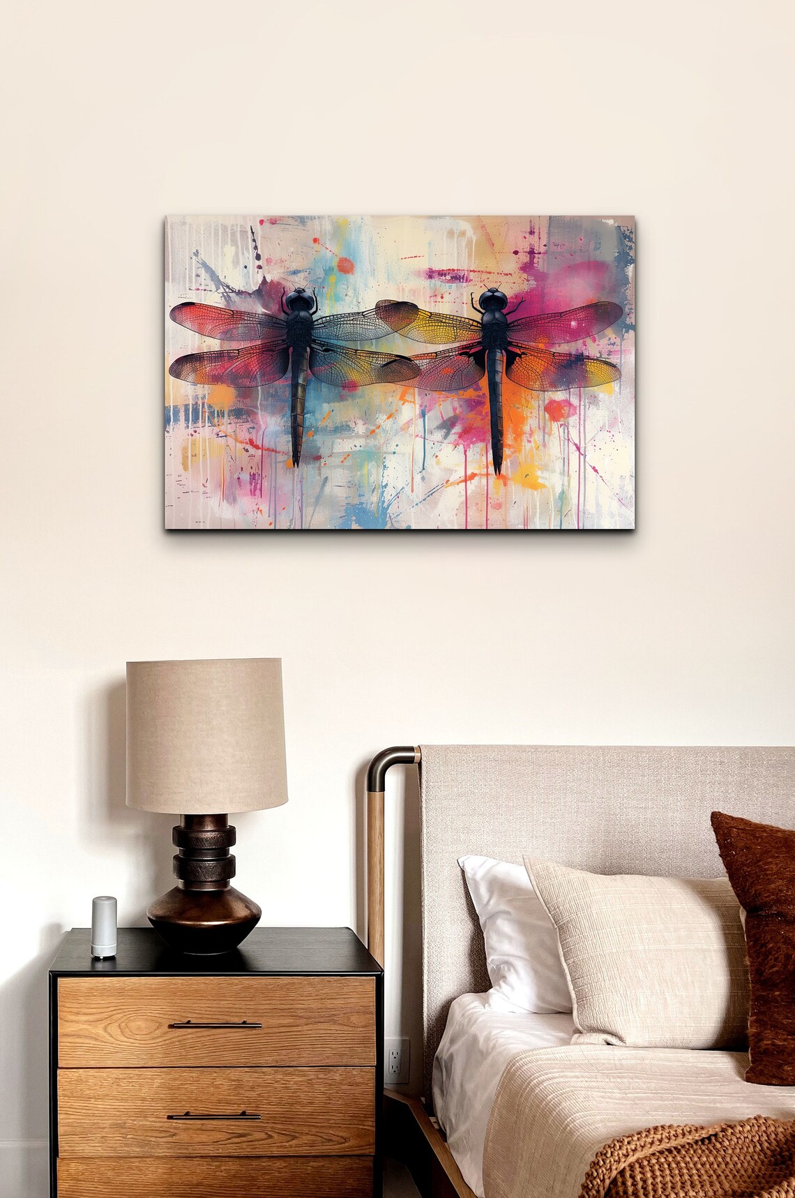 Pair of Colorful Dragonflies Rainbow Wings Pastel Nature Poster - Image 4