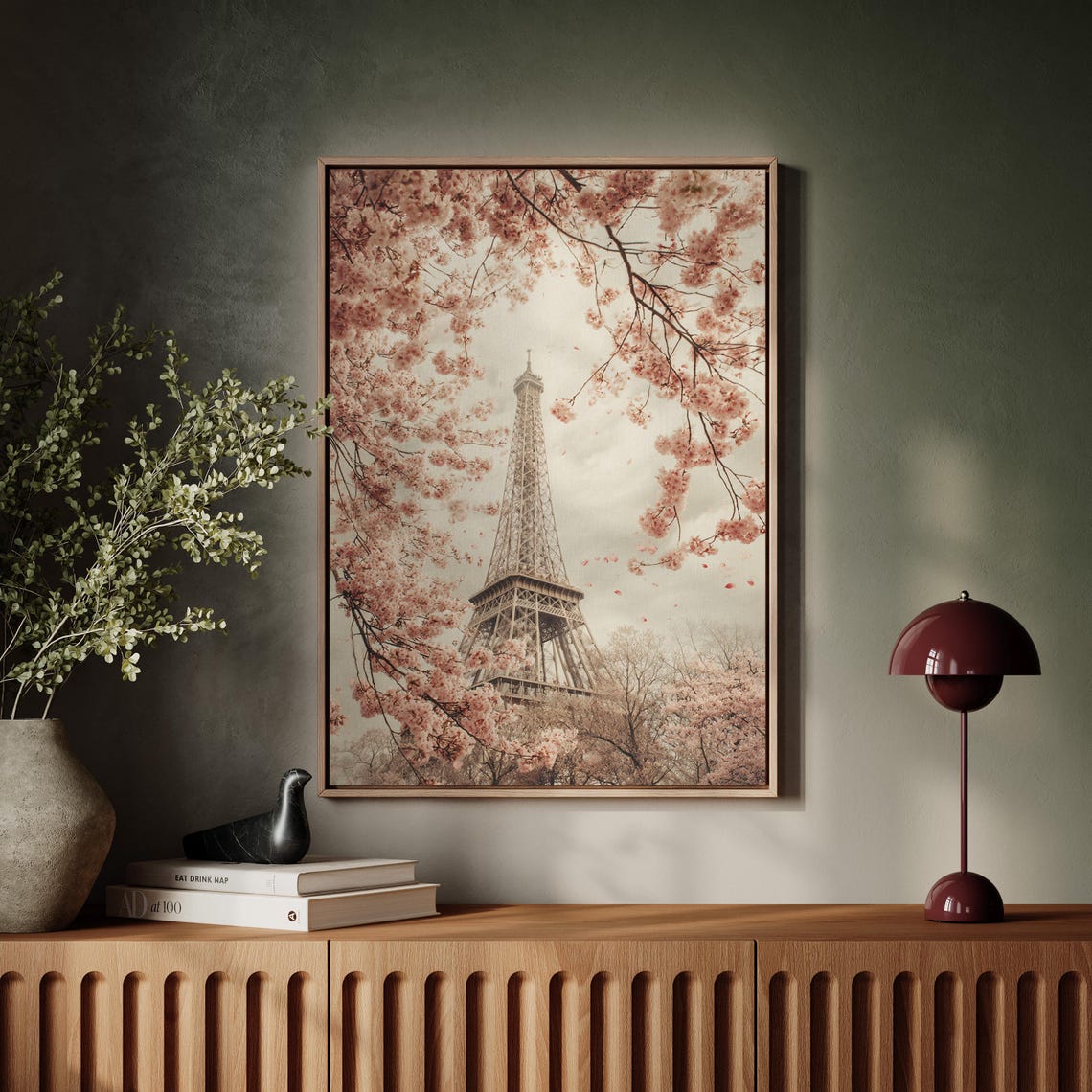 Eiffel Tower Among Cherry Blossoms Vintage Spring Photo Poster