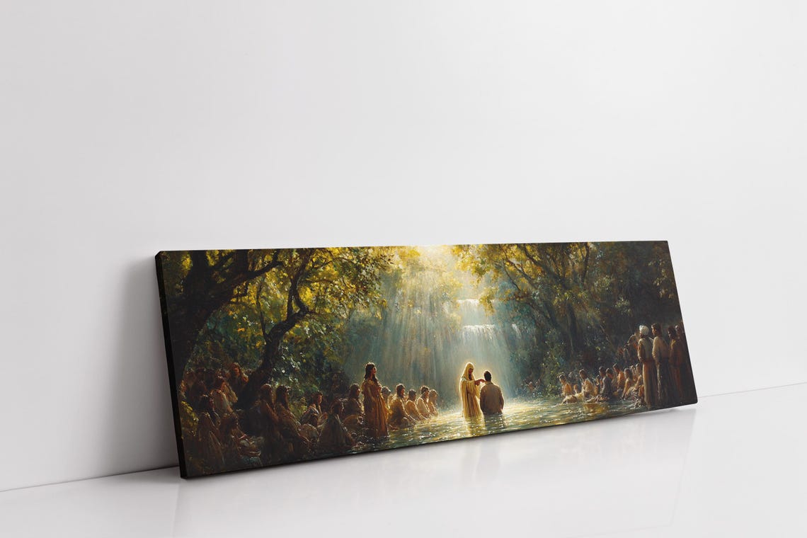 Jesus Baptism River Crowd Panoramic Christian Faith Art Poster - Image 2