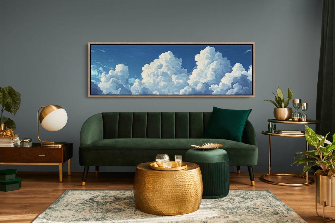 Majestic White Cumulus Clouds Against Vivid Blue Sky Panoramic Poster - Image 2