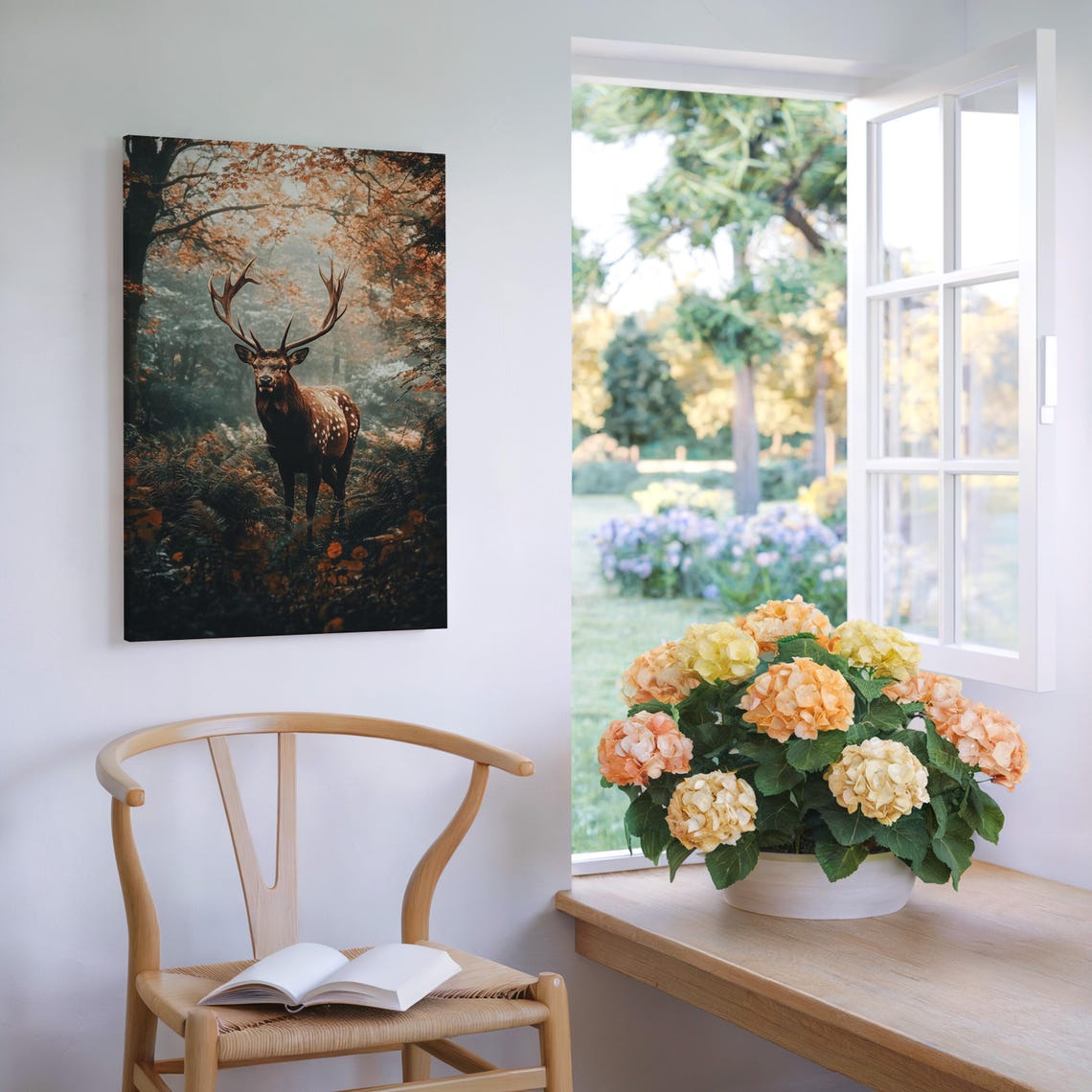 Standing Deer in Misty Autumn Forest Moody Wildlife Art Poster - Image 7