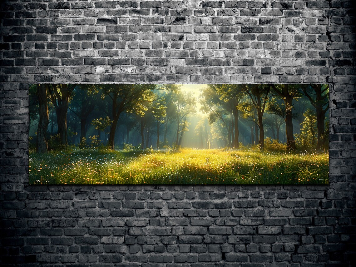 Green Meadow Landscape, Tranquil Forest Panorama - Image 2