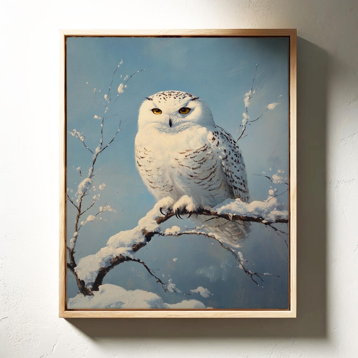 Majestic Snowy Owl Perched on Snowy Branch Winter Wildlife Art Print - Image 4