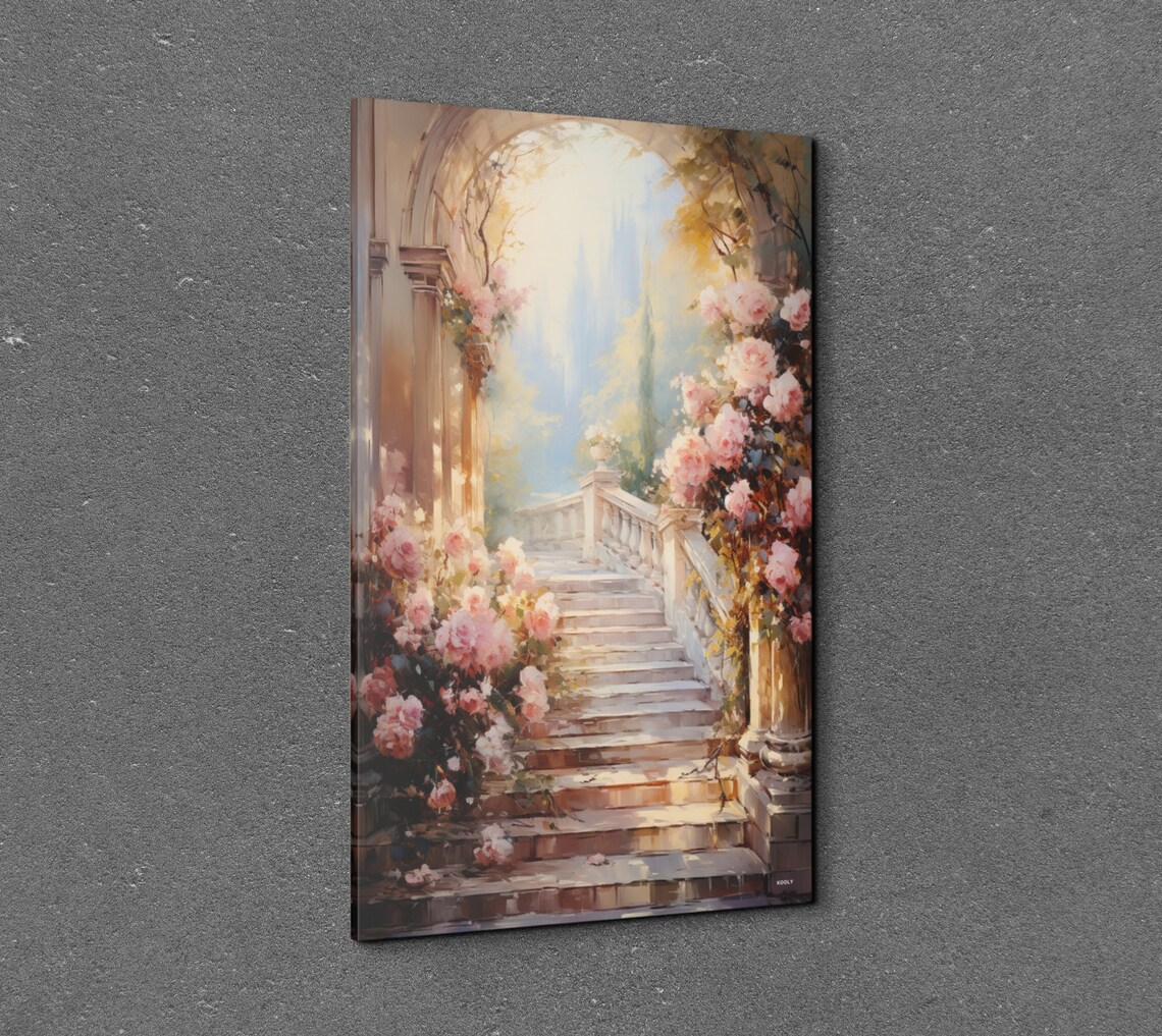 Rose Garden Path Oil Painting Style Art Print - Image 7