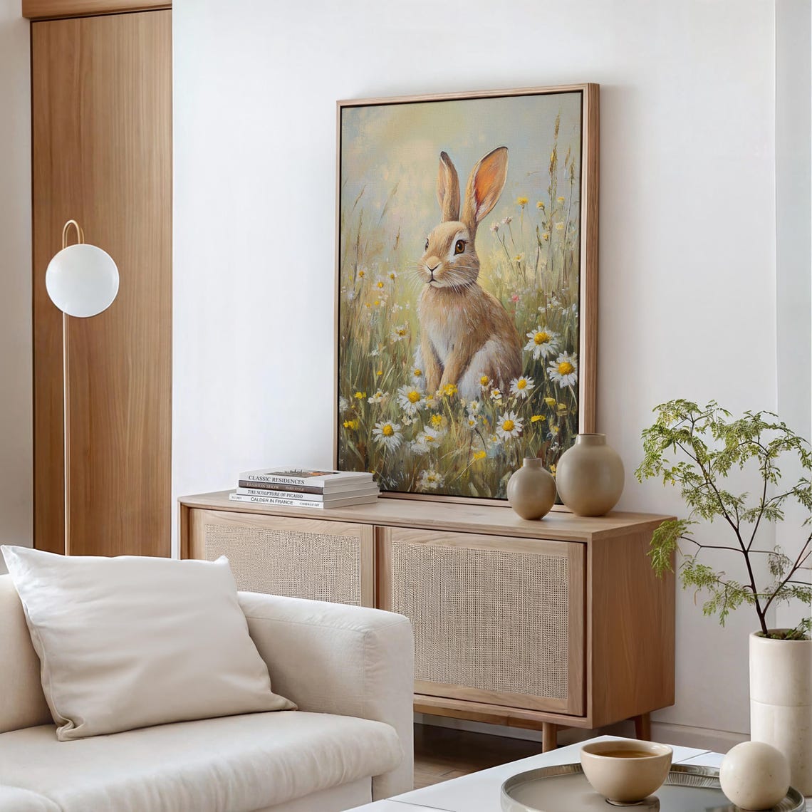 Brown Bunny Rabbit Among Daisies Wildflower Field Spring Art Print - Image 5