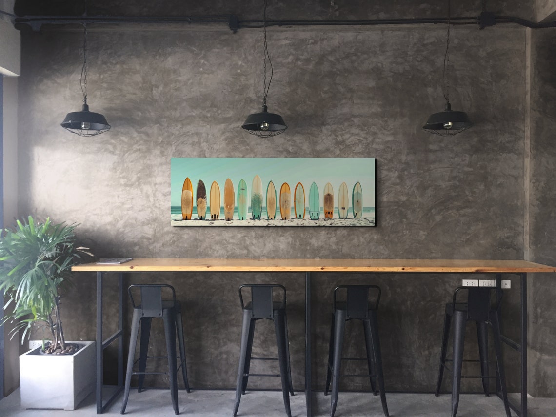 Retro Surfboard Lineup Pastel Beach Scene Panoramic Wall Art - Image 6