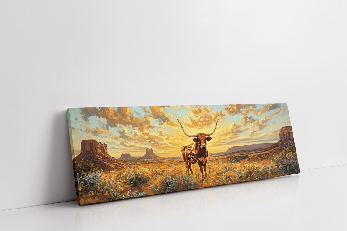 Texas Longhorn Desert Sunset Wildflower Southwestern Landscape Poster - Image 7