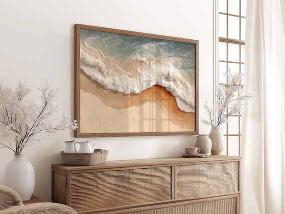 Aerial Ocean Waves Sandy Shore Beach Coast Neutral Art Poster