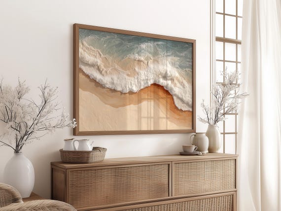 Beach Waves Canvas Art Neutral Coastal Wall Decor Textured Ocean Abstract Painting Modern Seaside Print For Bathroom Or Living Room