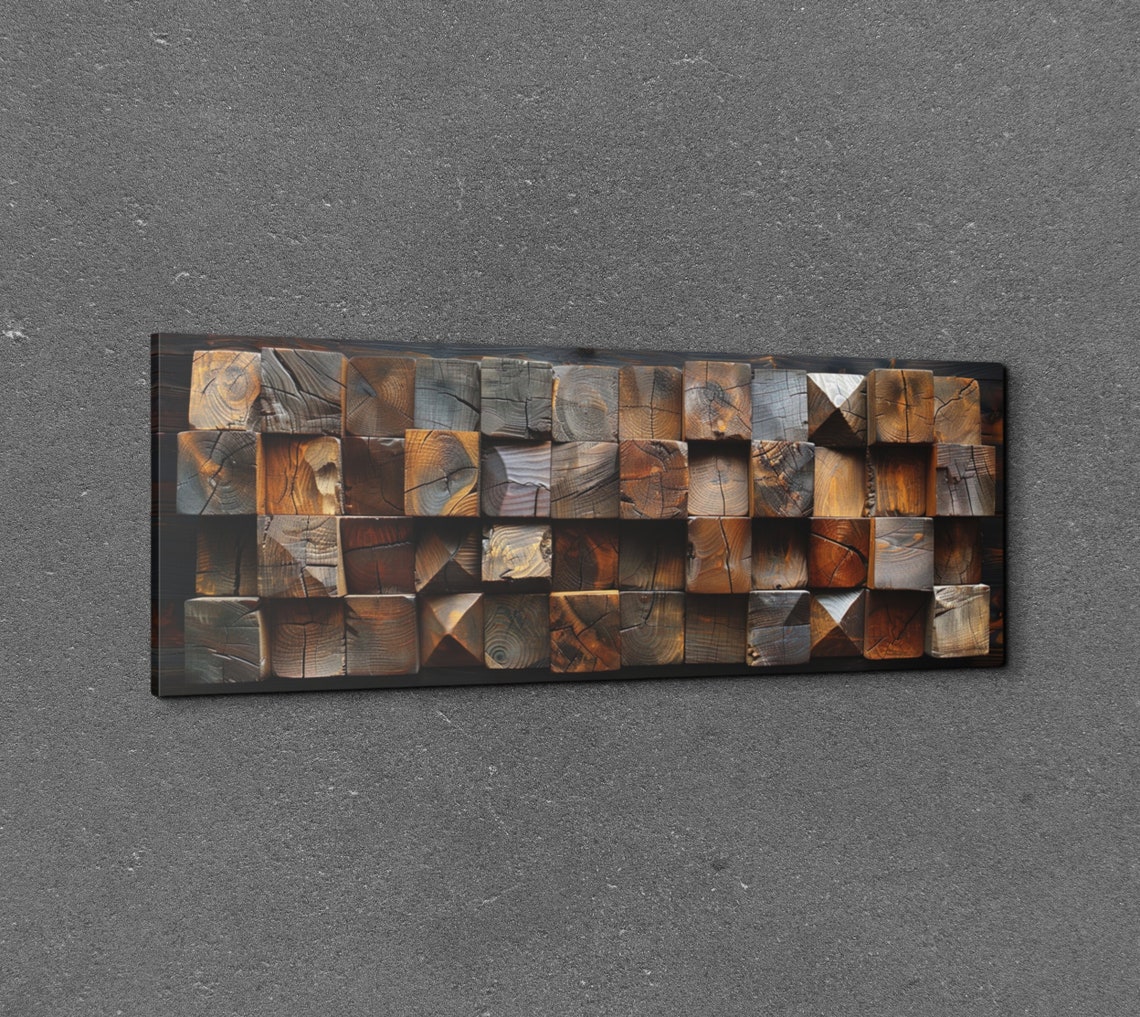 Rustic Wooden Block Cubes Textured 3D Panoramic Decor Poster - Image 7