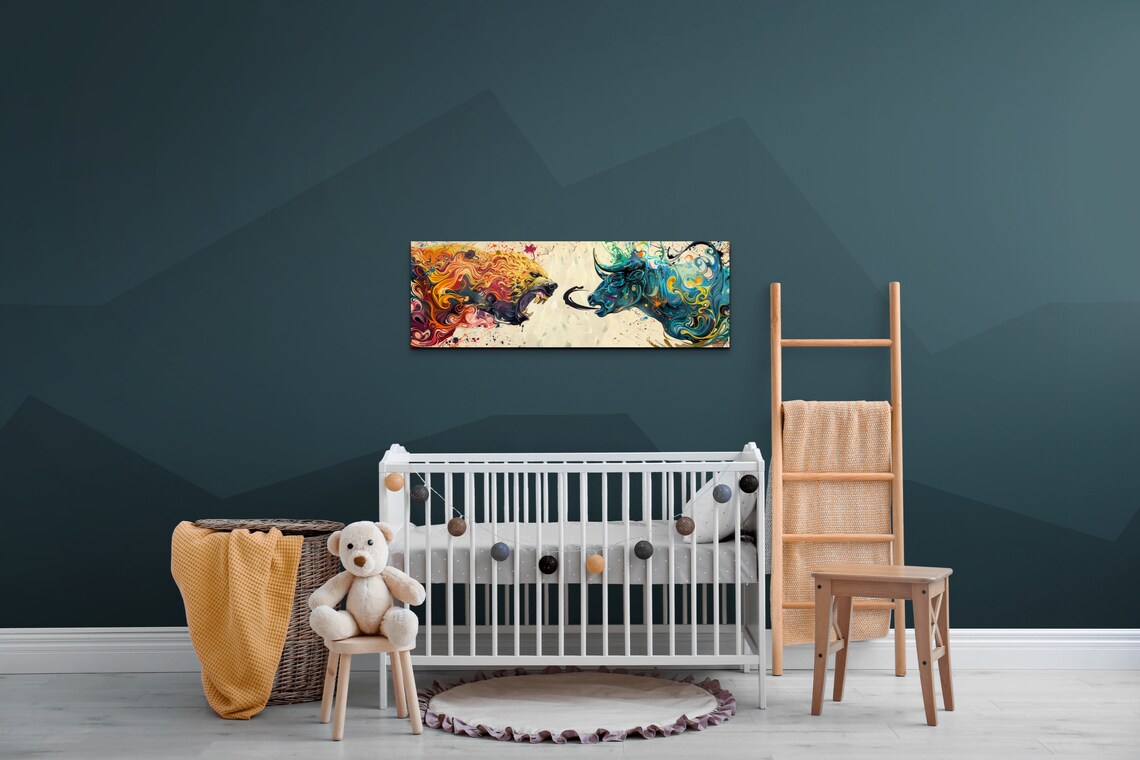 Bull Vs Bear Stock Market Duel Fiery Abstract Animal Heads Panoramic Poster - Image 7