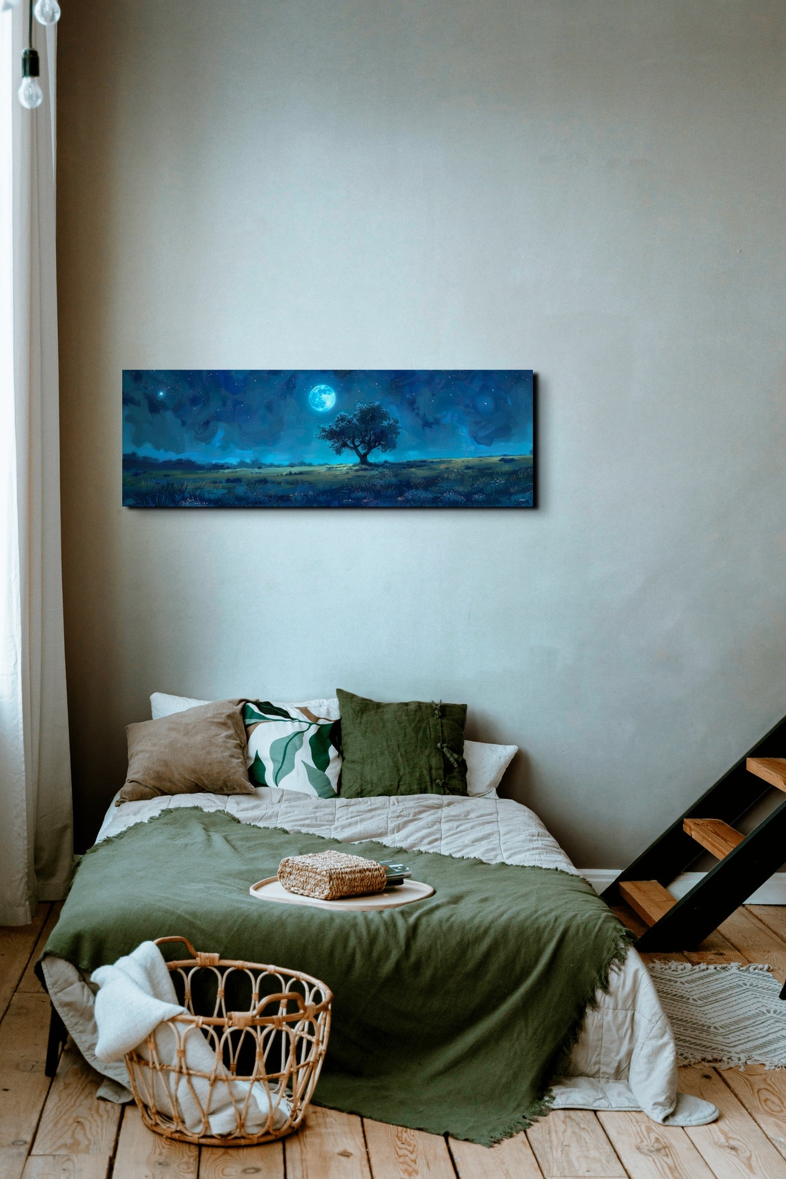 Moonlit Tree Horizon Under Starry Night Sky Panoramic Art Poster - Image 6