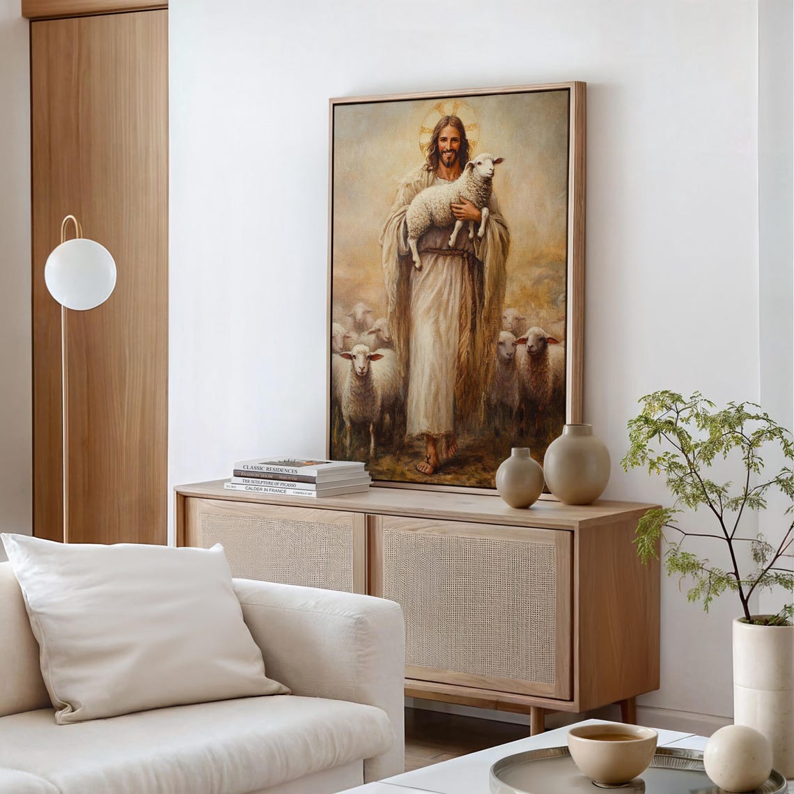 Good Shepherd Jesus Holding Lamb Flock Golden Light Art Poster - Image 5