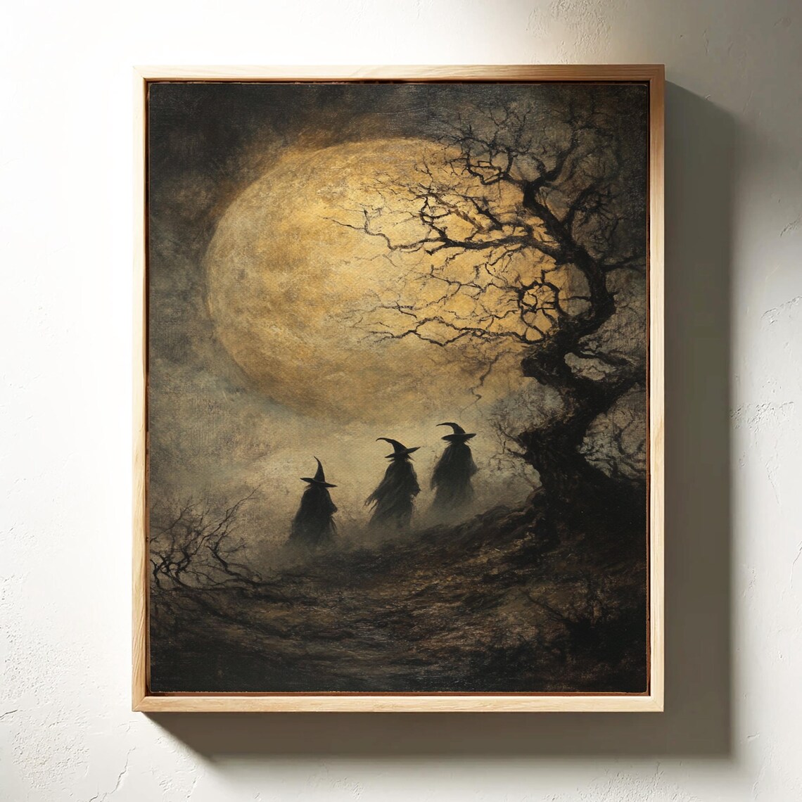 Witches Under A Golden Full Moon, Gothic Forest Scene - Image 3