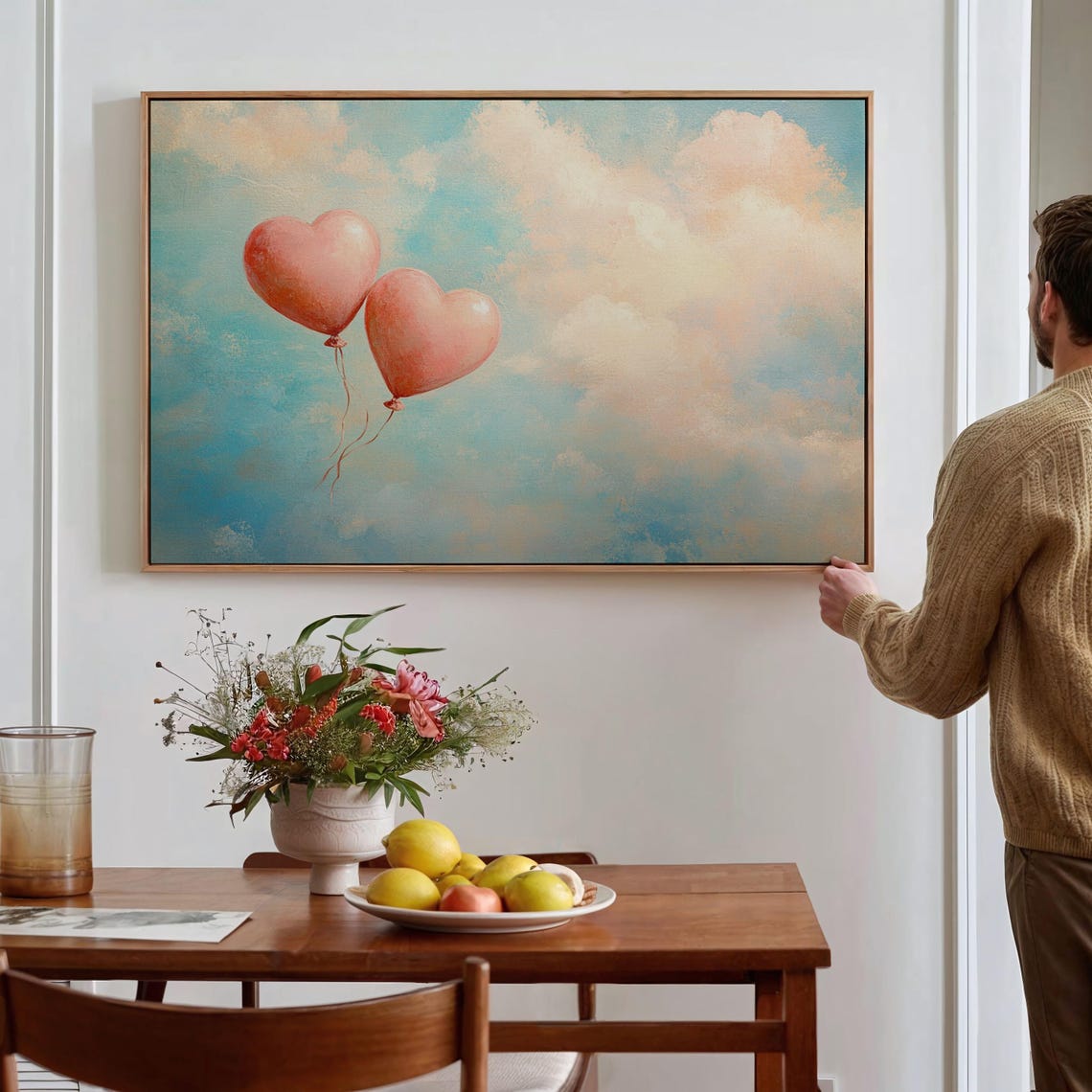 Pink Heart Balloons Floating In Pastel Sky Whimsical Love Cloud Poster - Image 5