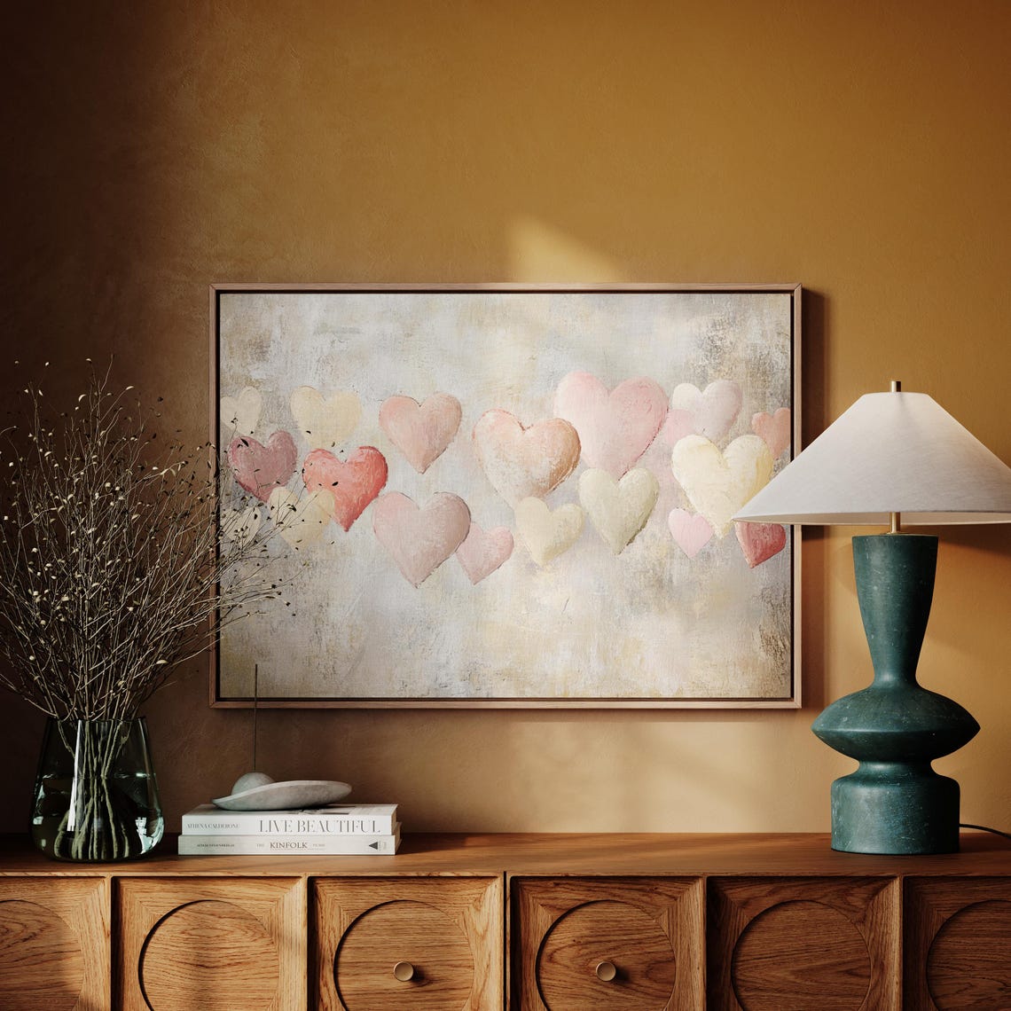 Pastel Hearts Row Soft Neutral Vintage Romantic Wall Art Poster - Image 3