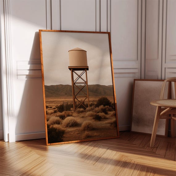 Minimalist Water Tower Canvas Wall Art Rustic Desert Landscape Print For Farmhouse Or Western Style Room Decor