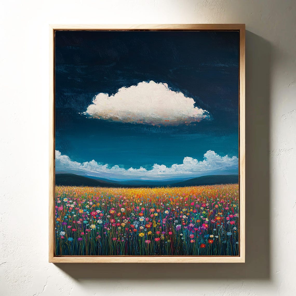 White Cloud Over Colorful Wildflower Field Mountain Landscape Poster - Image 4