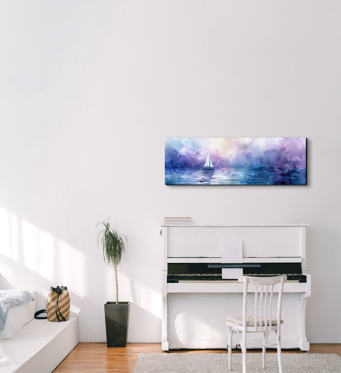 Watercolor Sailboat on Dreamy Purple Sea Coastal Nautical Poster - Image 4