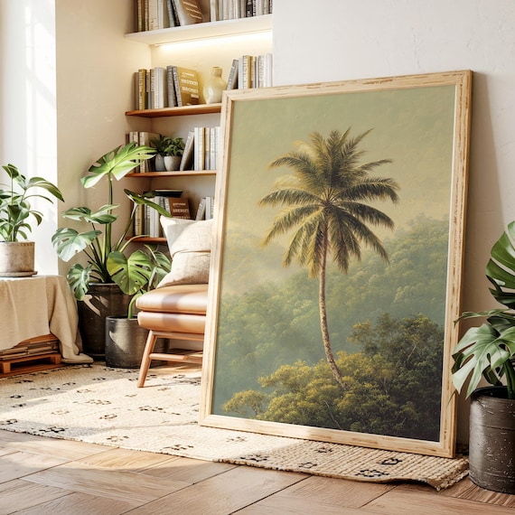 Tropical Palm Tree in Golden Light Serene Jungle Landscape Poster