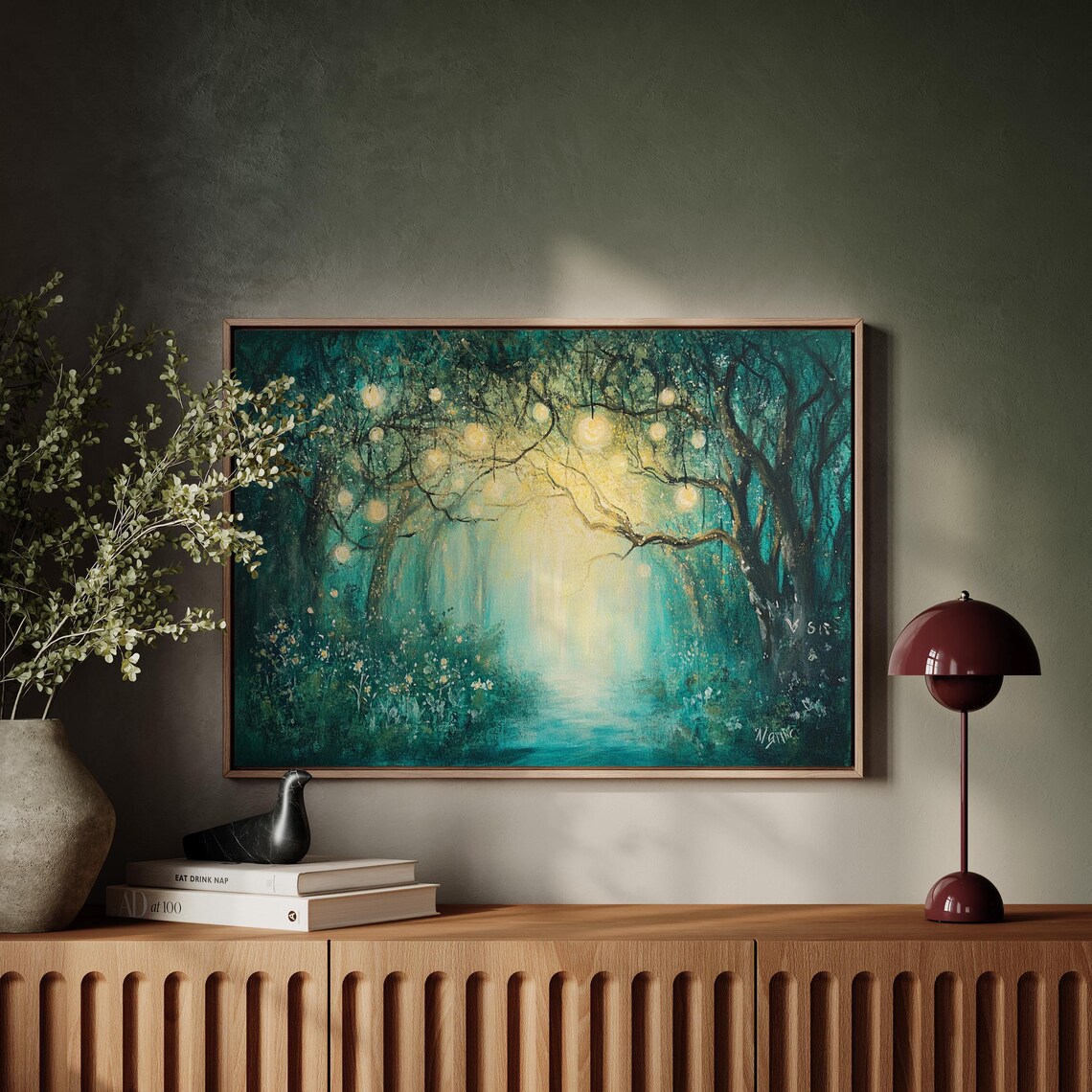 Whimsical Forest Path With Hanging Lights, Art Print - Image 5
