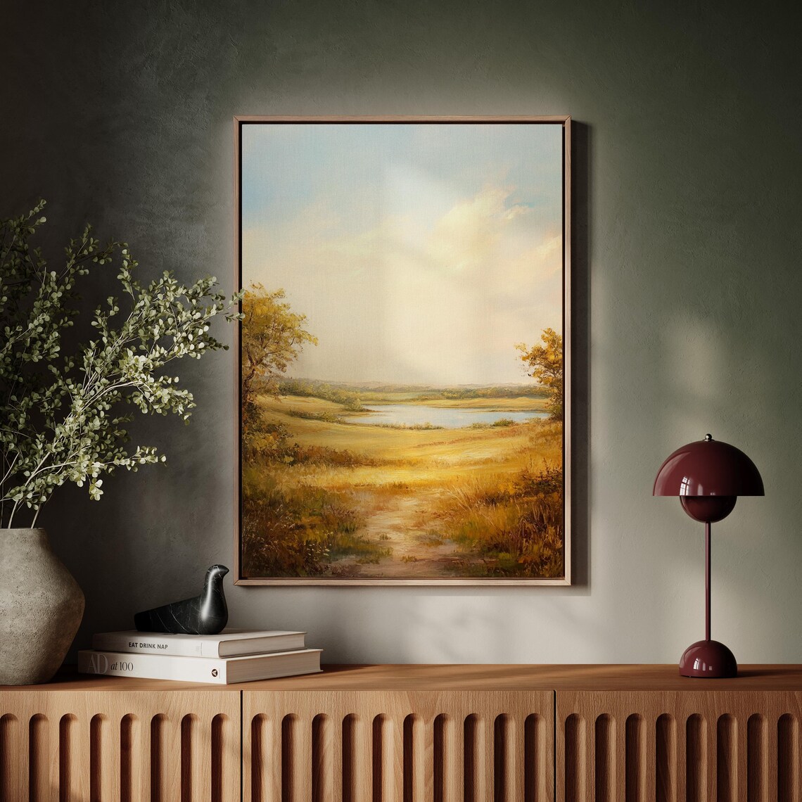 Golden Meadow River, Vintage Countryside Landscape - Image 5