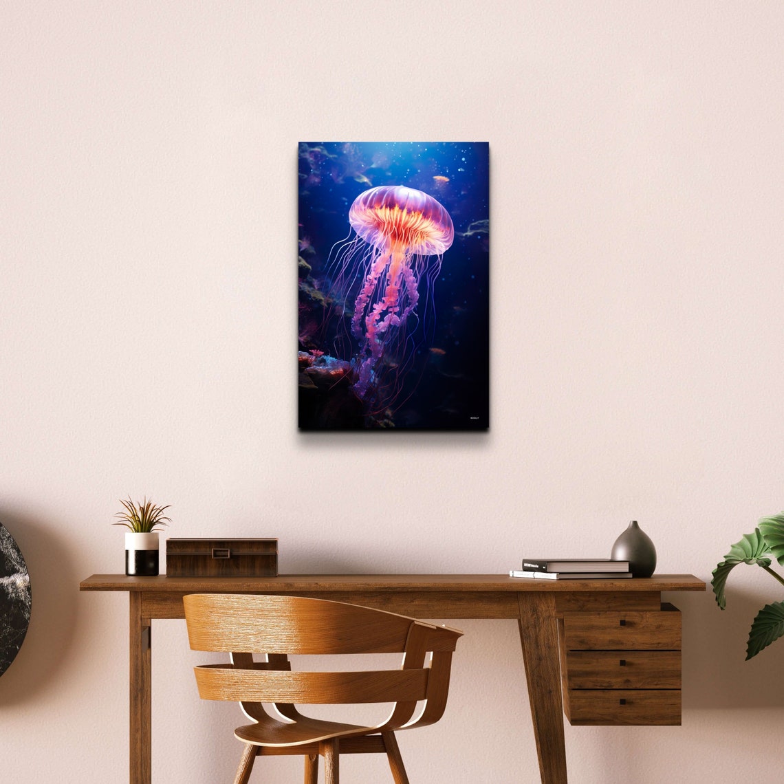 Glowing Pink Jellyfish Drifting Through the Deep Blue Ocean Poster - Image 7