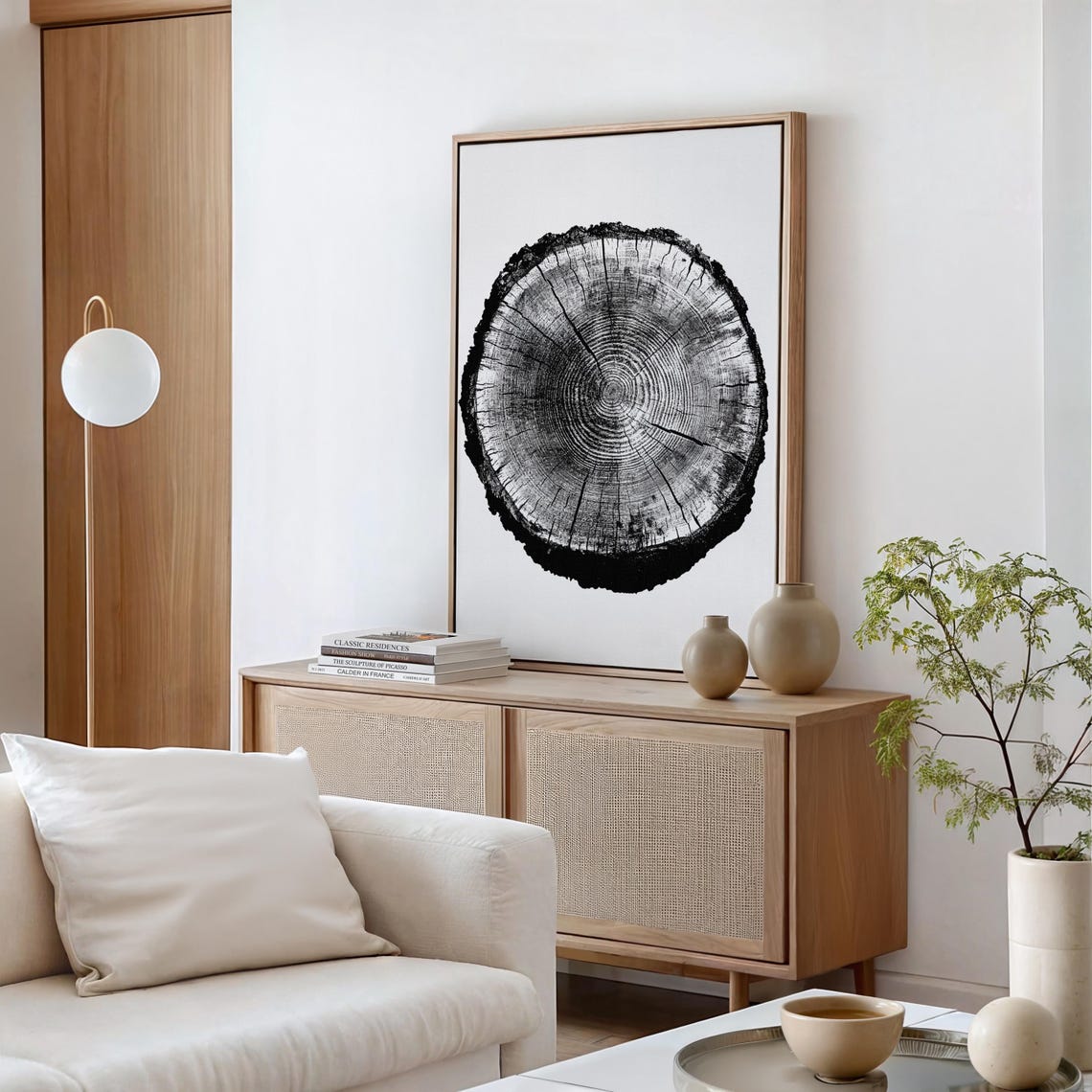Black Tree Ring Stump On White Minimalist Botanical Art Poster
