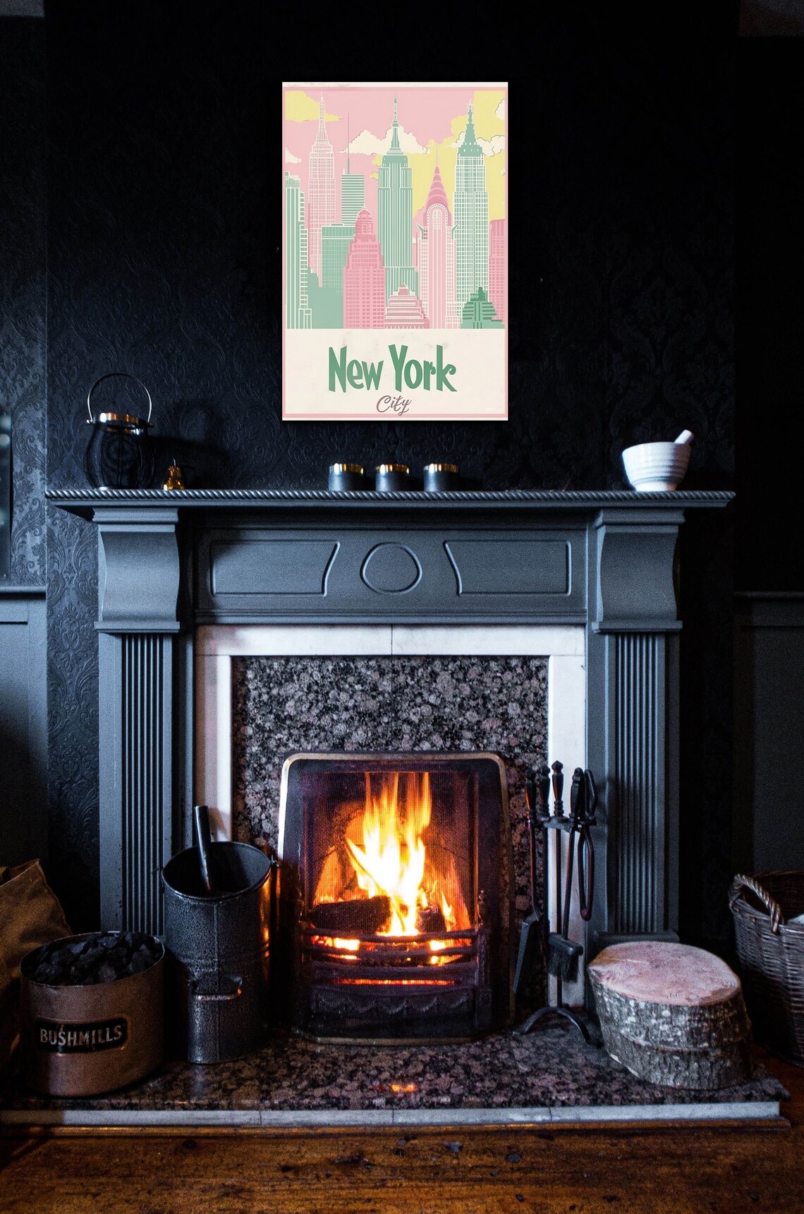 New York City Retro Skyline Pink Mint Vintage Travel Art Poster - Image 5