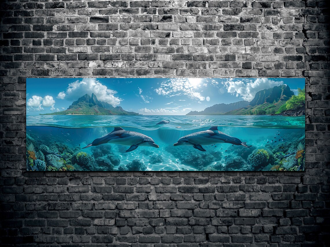Hawaiian Dolphins Panoramic Ocean Decor, Nautical Art - Image 2
