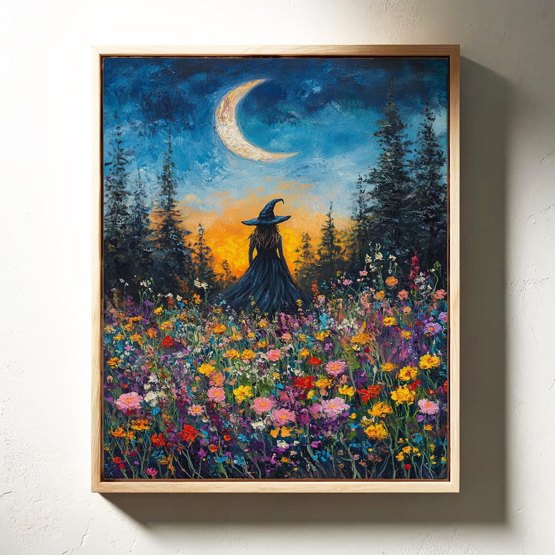Witch Silhouette Crescent Moon Wildflower Field Enchanting Night Poster - Image 6
