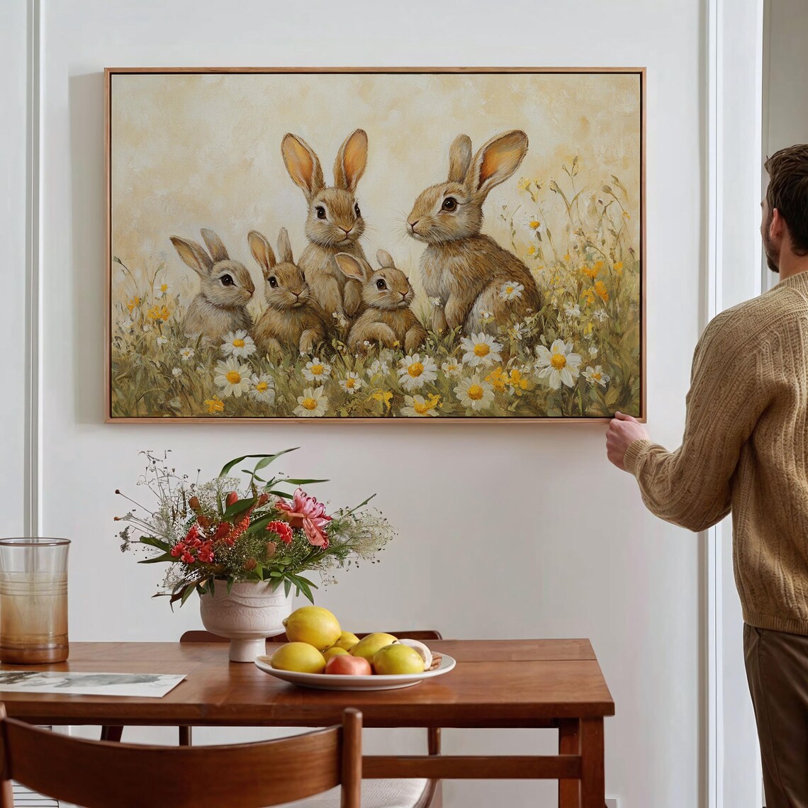 Adorable Rabbit Family Wildflower Meadow Art Print - Image 5