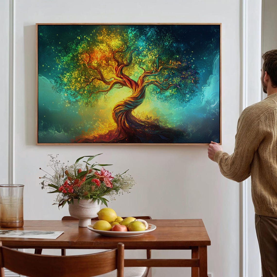 Vibrant Rainbow Tree Night Glow Twisted Trunk Abstract Wall Art Poster - Image 2