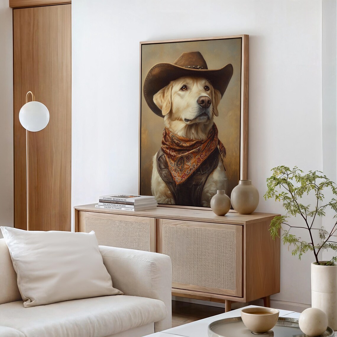 Cowboy Golden Retriever Art Rustic Western Dog Decor Vintage Farmhouse Pet Portrait Bandana Dog Wall Art Poster - Image 3