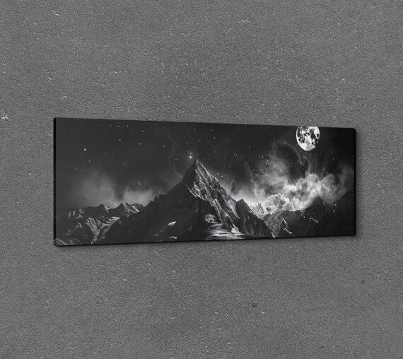 Minimalist Black And White Mountain Art Print Panoramic Art Nature Wall Decor Home Decor Livingroom Art Ready To Hang