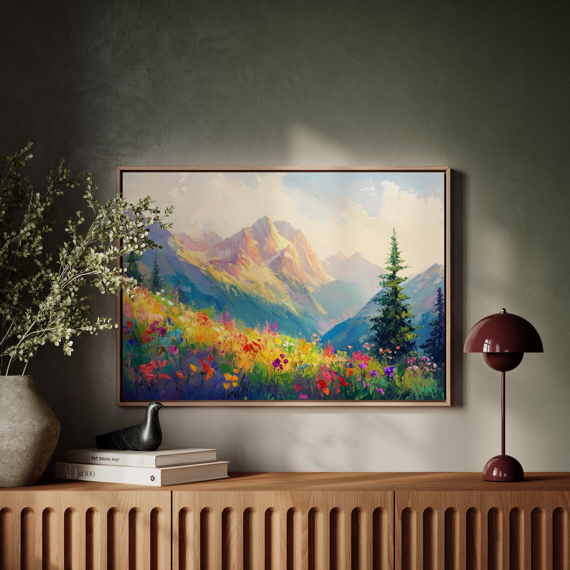 Vibrant Wildflower Meadow Art Print, Alpine Landscape - Image 6