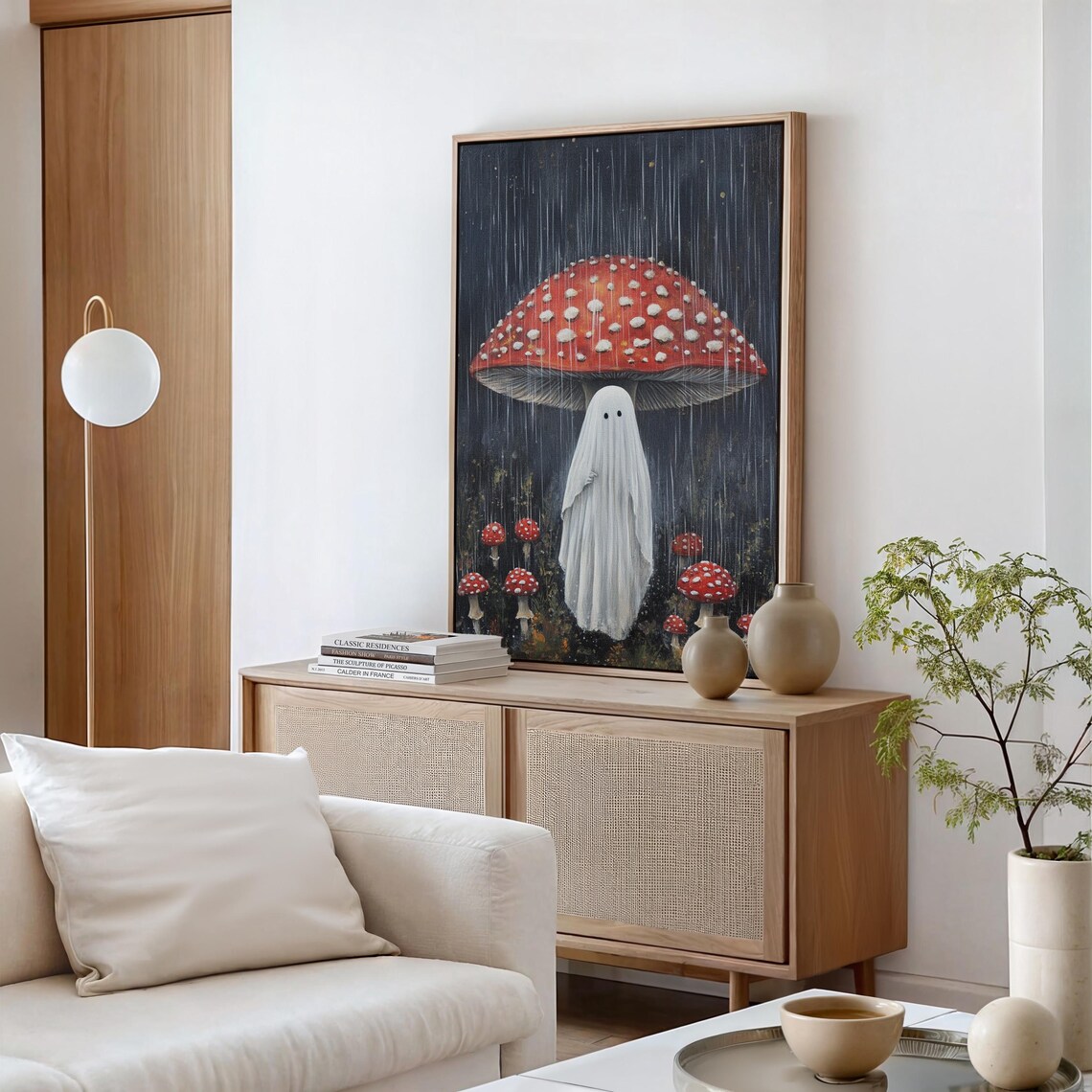 Whimsical Ghost Under Mushroom, Vintage Style Art Print - Image 5