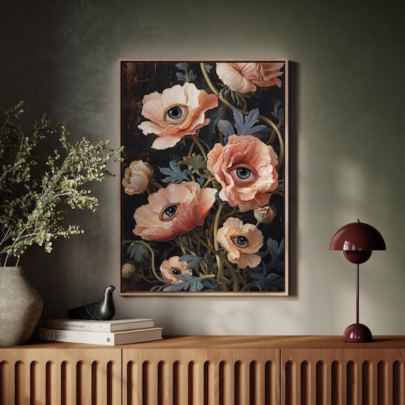 Surreal Eye Flowers Blooming Vintage Floral Dark Academia Print