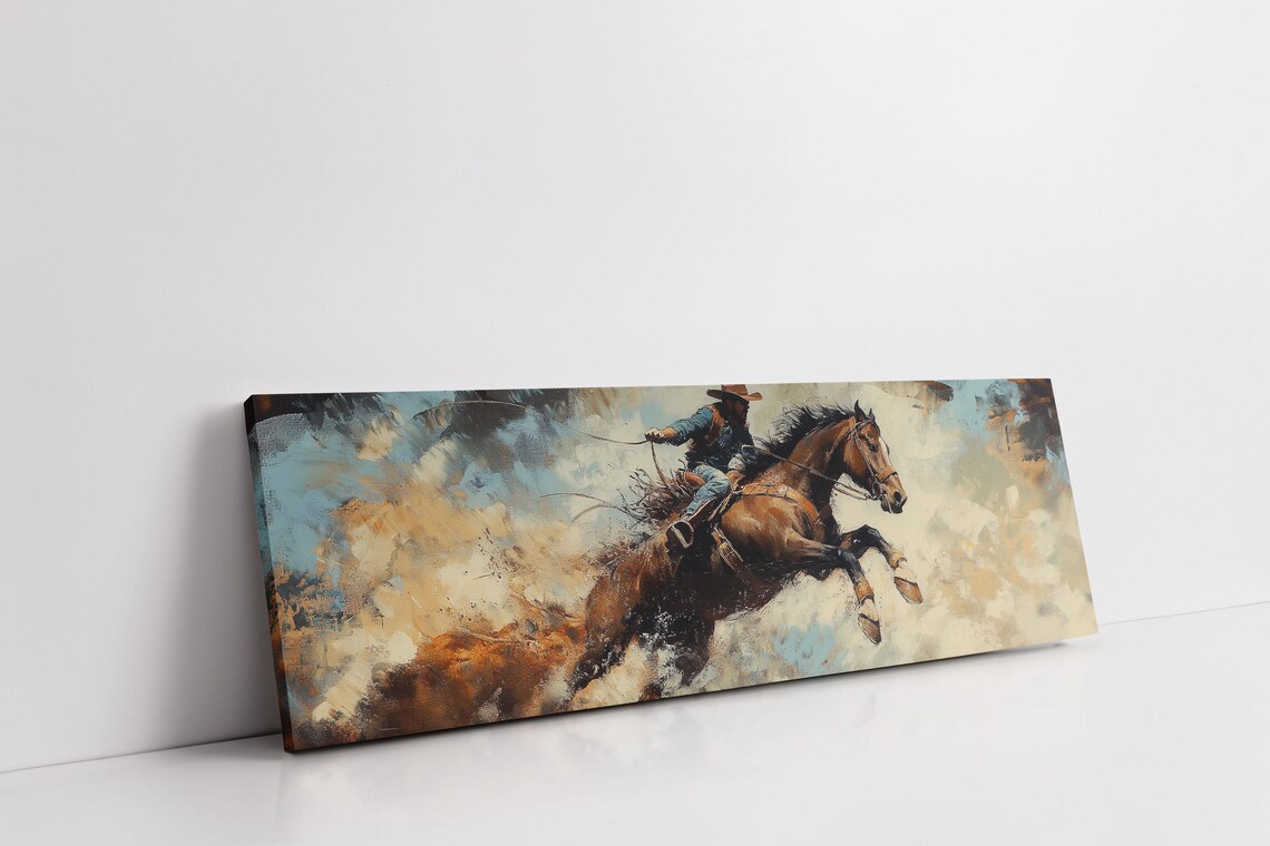 Galloping Cowboy Crossing River, Rustic Americana Art Print - Image 3