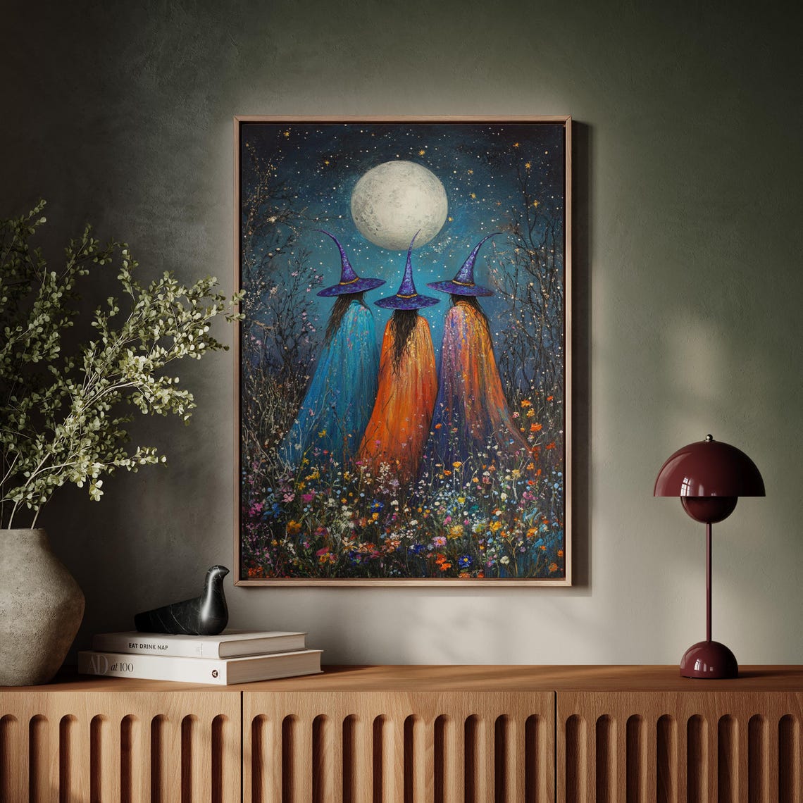 Three Witches Under a Full Moon in a Starlit Wildflower Meadow Poster - Image 7