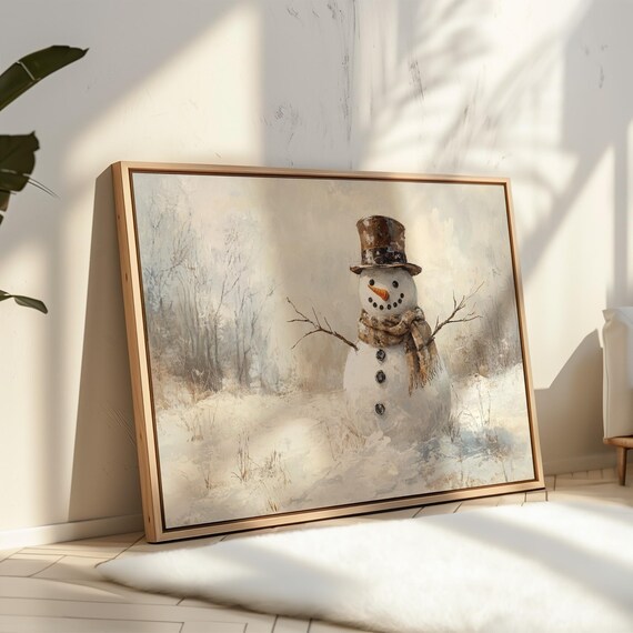 Classic Snowman With Top Hat And Scarf In Snowy Winter Scene Wall Art