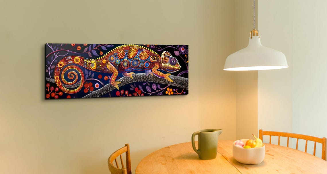 Colorful Chameleon Aboriginal Dot Painting Panoramic Lizard Poster - Image 5