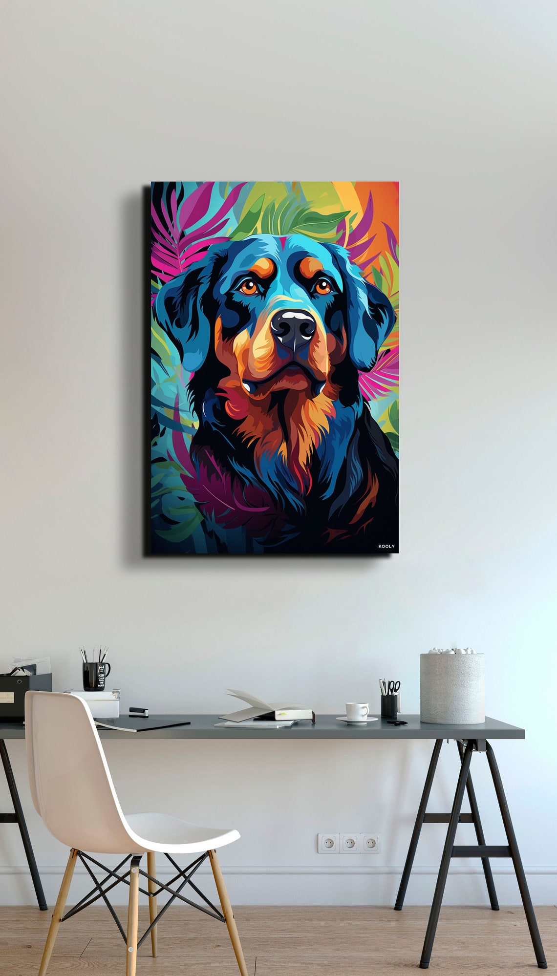 Rottweiler Portrait Poster In Bold Colorful Tropical Pop Art Style - Image 6