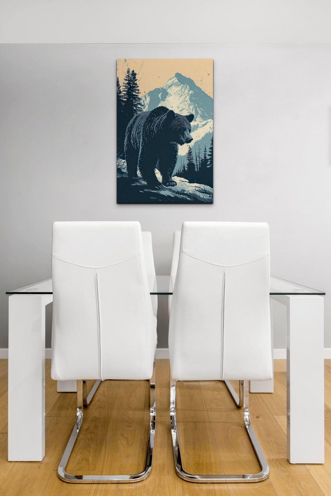 Black Bear Snowy Peak Retro Navy Wildlife Mountain Peak Poster - Image 5
