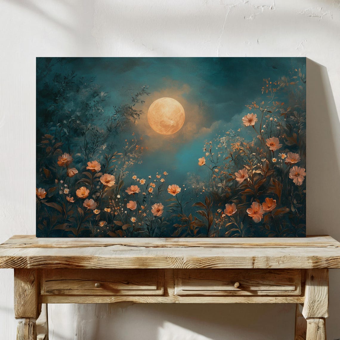 Enchanted Moonlit Garden With Golden Full Moon And Florals Poster - Image 3