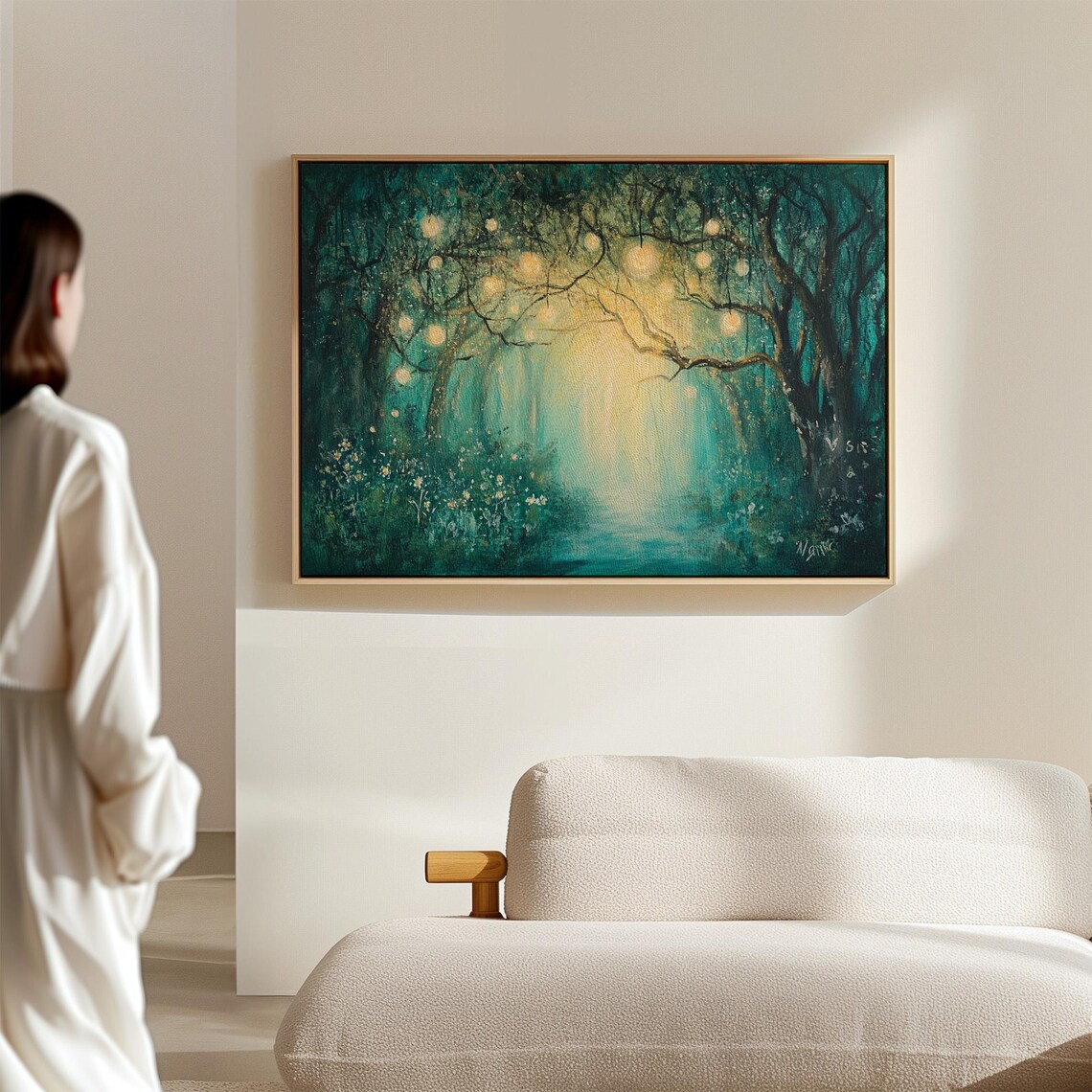 Whimsical Forest Path With Hanging Lights, Art Print - Image 7