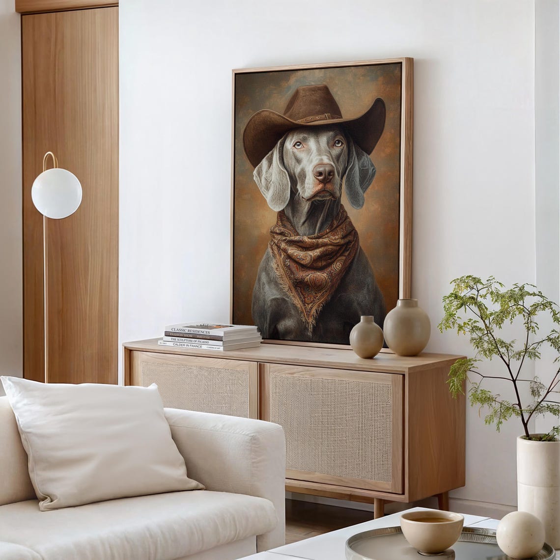 Weimaraner Cowboy Hat Amber Glow Western Dog Portrait Poster - Image 2