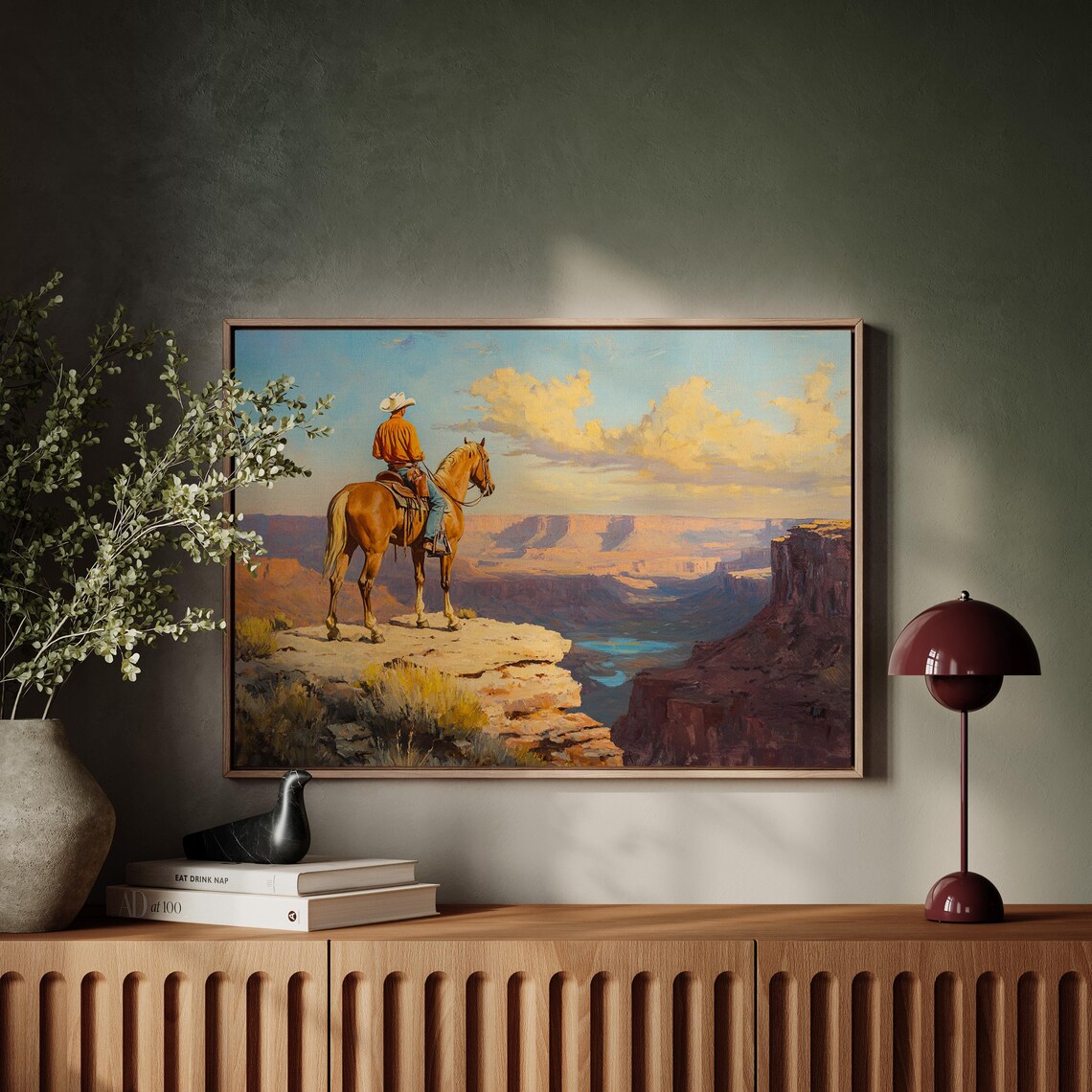 Cowboy on Horse at Canyon Overlook Daylight Western Landscape Poster - Image 4