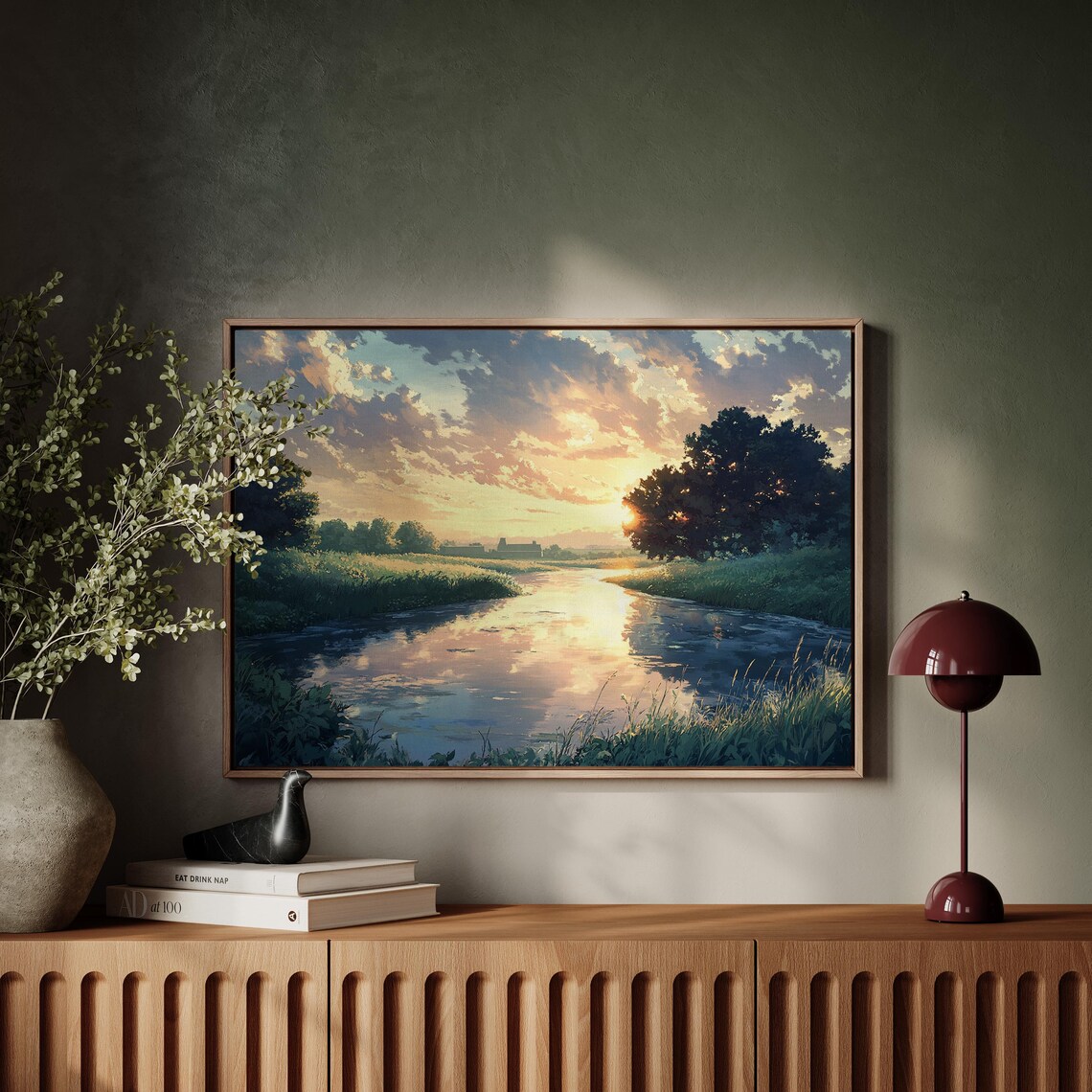 Golden Sunset Over River Landscape, Scenic Poster - Image 2