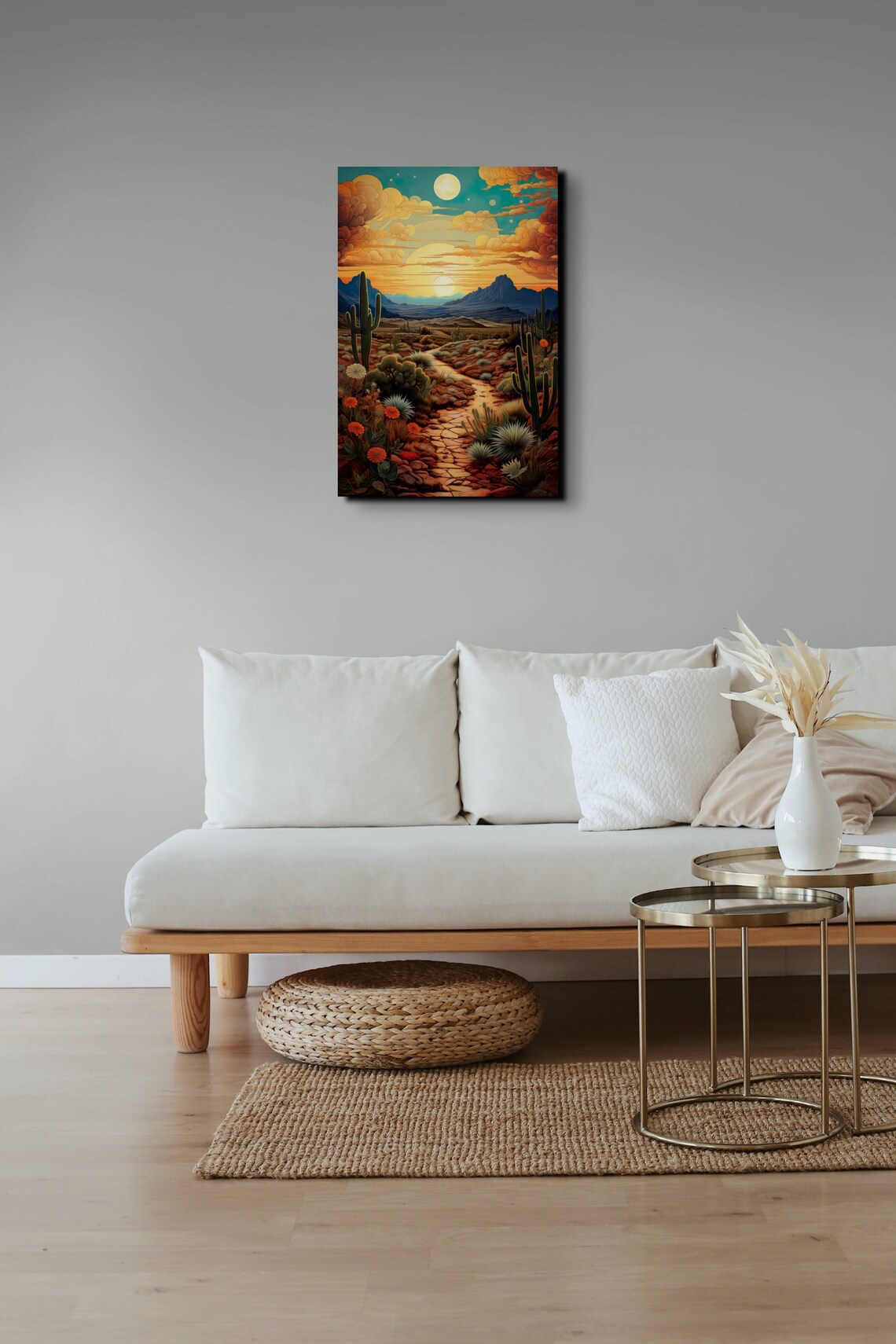 Desert Path With Cacti And Wildflowers At Sunset Trail Poster - Image 4